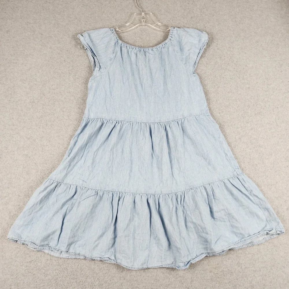 Place Babydoll Dress Girls 10/12 Blue Denim Cotton Look Tiered Cotton Sleeveless